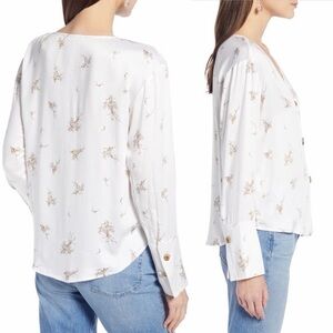 Something Navy Women’s Floral Button Down Shirt In White Size X-Small